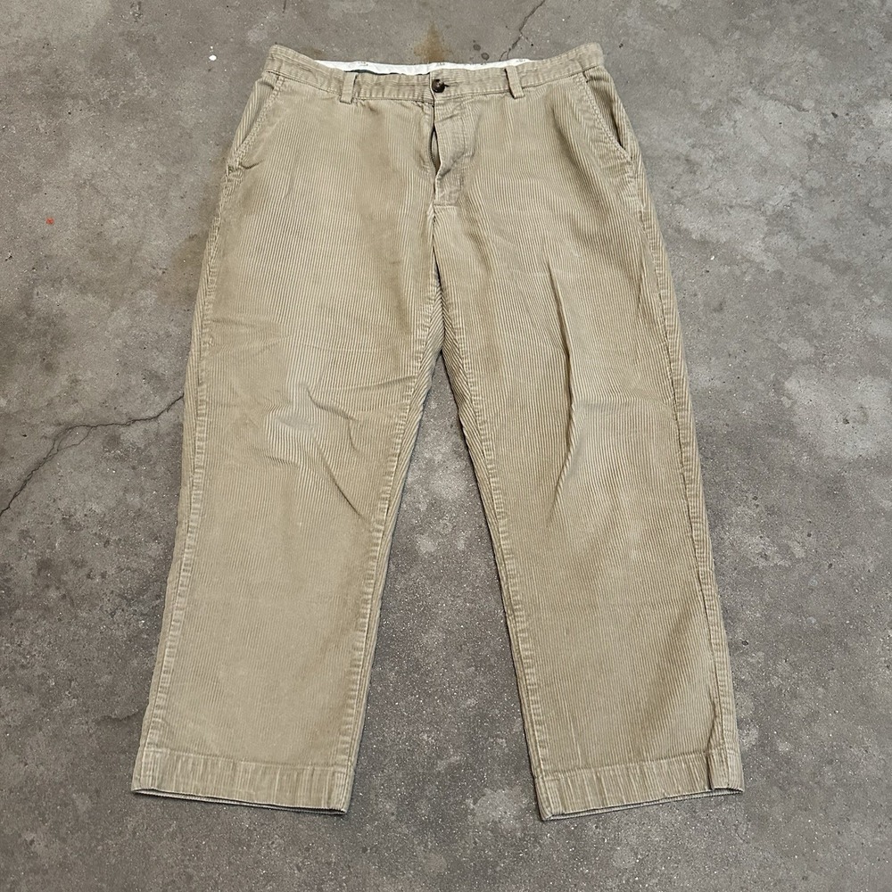LL Bean Pleated Corduroy‎ Pants Mens 35x29 Beige Trouser Straight Classic 502835